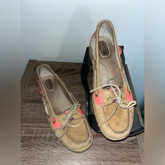 Sperry Shoes - Sperry Topsider Hardback Tan Leather Pink/Plaid Preppy Boat Shoes Women's 9.5M